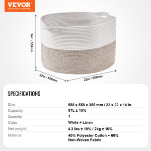 Cotton Rope Storage Basket | 87L Woven Blanket Basket