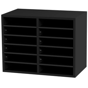 Wood Literature Organizer | Adjustable File Sorter with 12 Compartments | Black