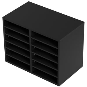 Wood Literature Organizer | Adjustable File Sorter with 12 Compartments | Black