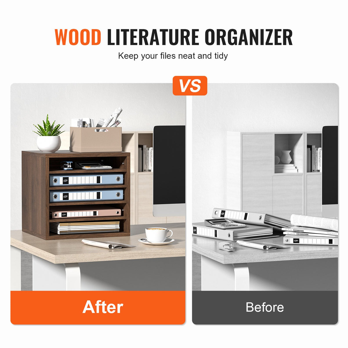 Wood Literature Organizer | Adjustable File Sorter | 5 Compartments | Brown