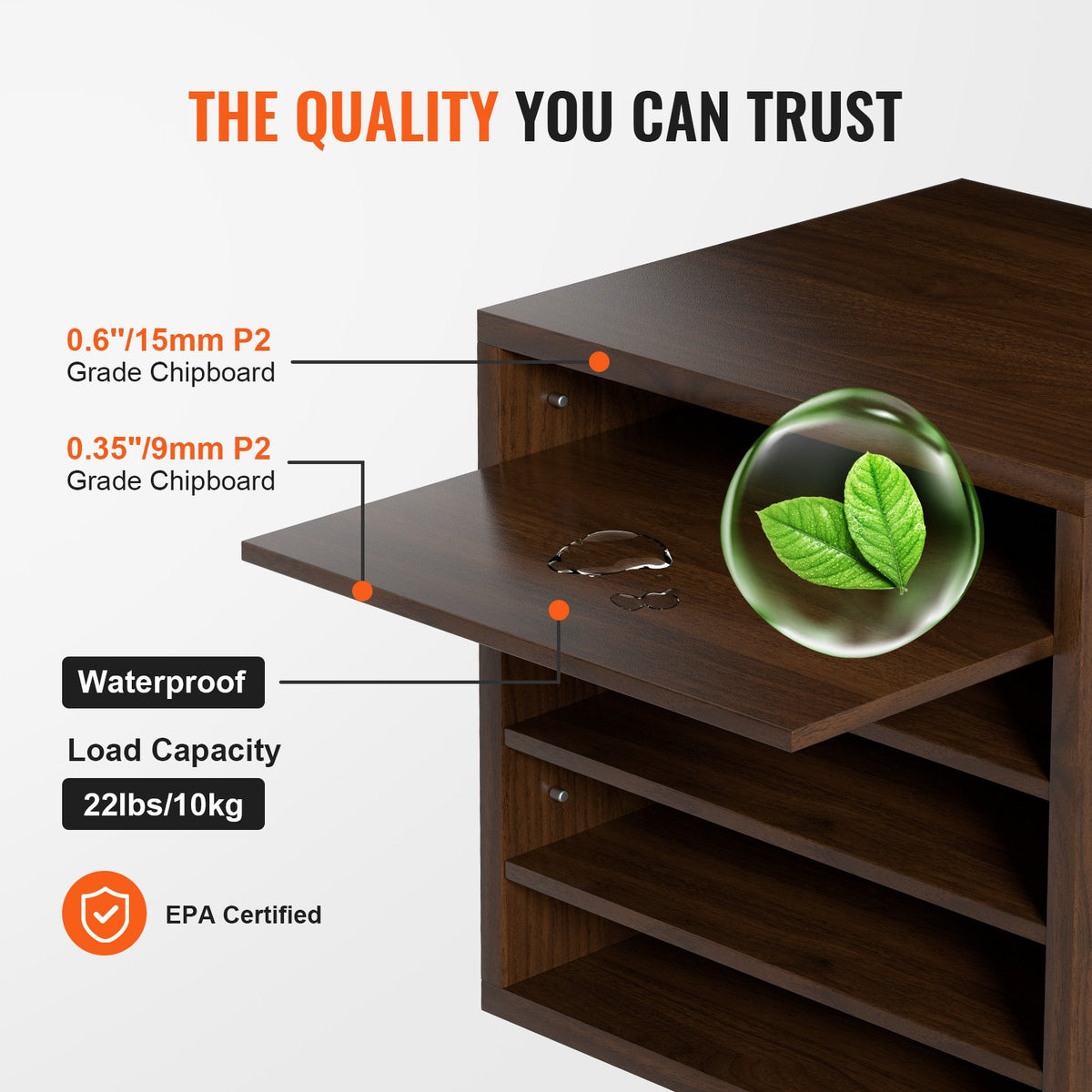 Wood Literature Organizer | Adjustable File Sorter | 5 Compartments | Brown