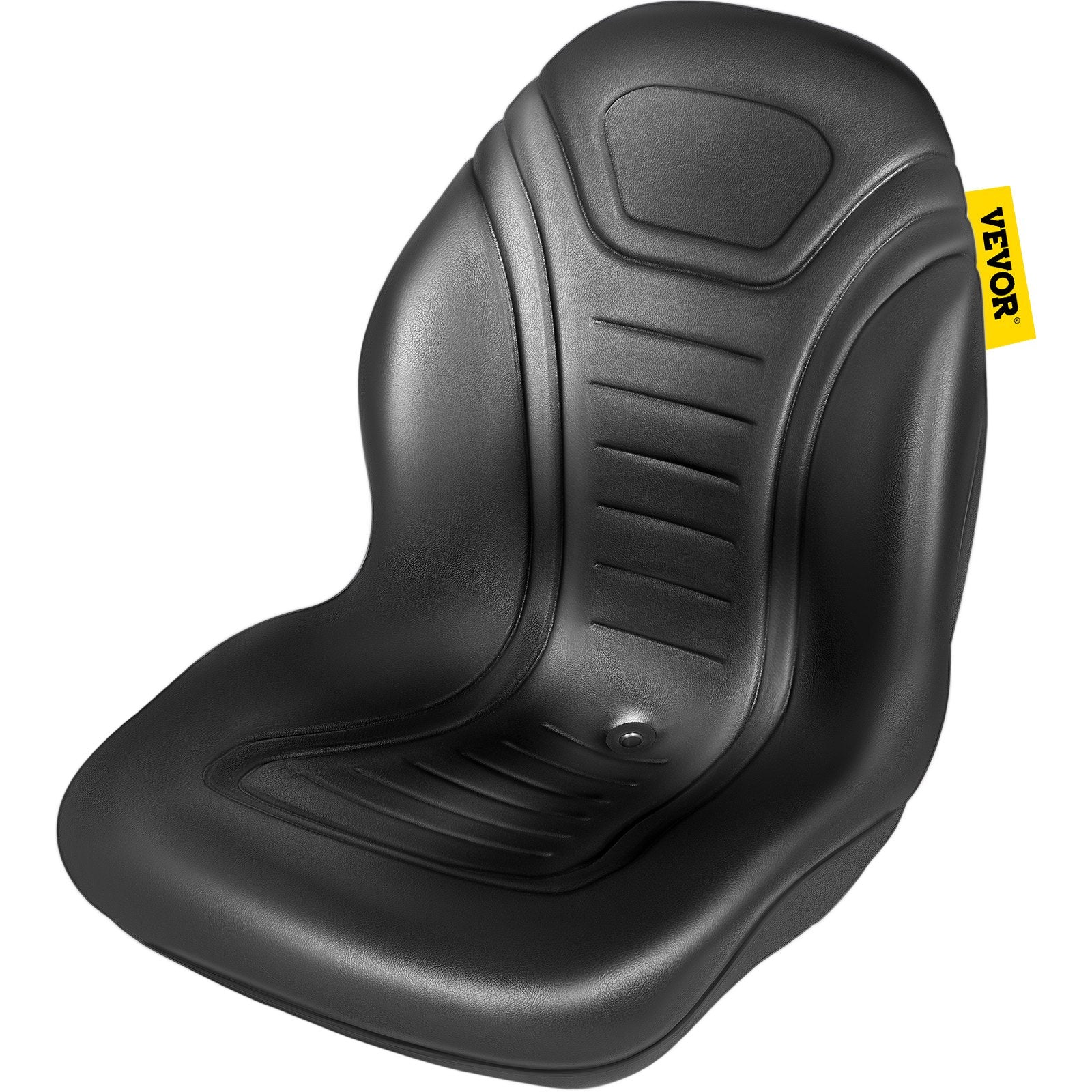 Universal Lawn Tractor Seat | High Back Black Vinyl Seat with Central Drain Hole | Fits Multiple Mount Patterns