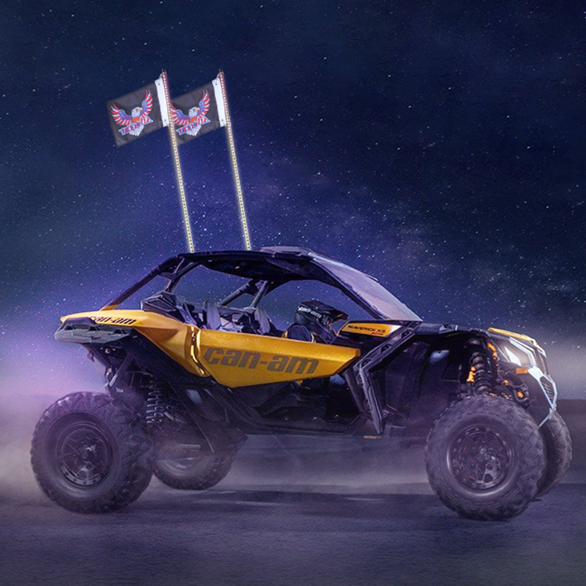 LED Whip Lights 2 Pack 3FT | APP & RF Remote Control | Waterproof RGB Chasing Whips with 4 Flags | For UTV, ATV, Off-Road & Trucks