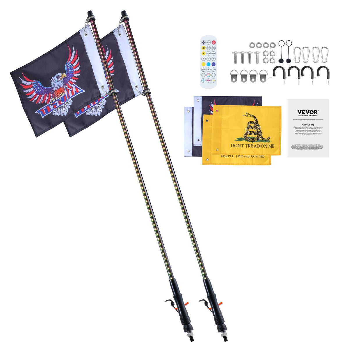 LED Whip Lights 2 Pack 3FT | APP & RF Remote Control | Waterproof RGB Chasing Whips with 4 Flags | For UTV, ATV, Off-Road & Trucks