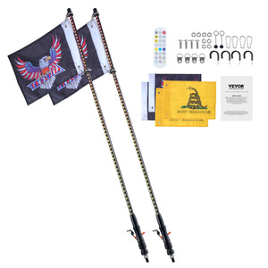 LED Whip Lights 2 Pack 3FT | APP & RF Remote Control | Waterproof RGB Chasing Whips with 4 Flags | For UTV, ATV, Off-Road & Trucks