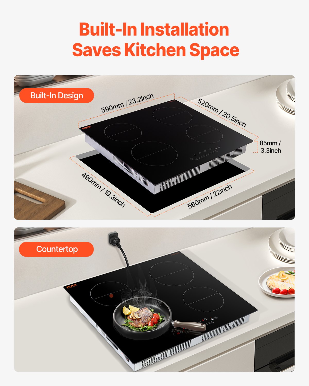 Induction Cooktop | 6000W 4-Burner Electric Countertop Stove with Touch Control