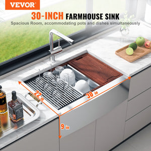 Farmhouse Kitchen Sink | 30" 304 Stainless Steel Drop-In with Ledge & Accessories | Top Mount Single Bowl Basin