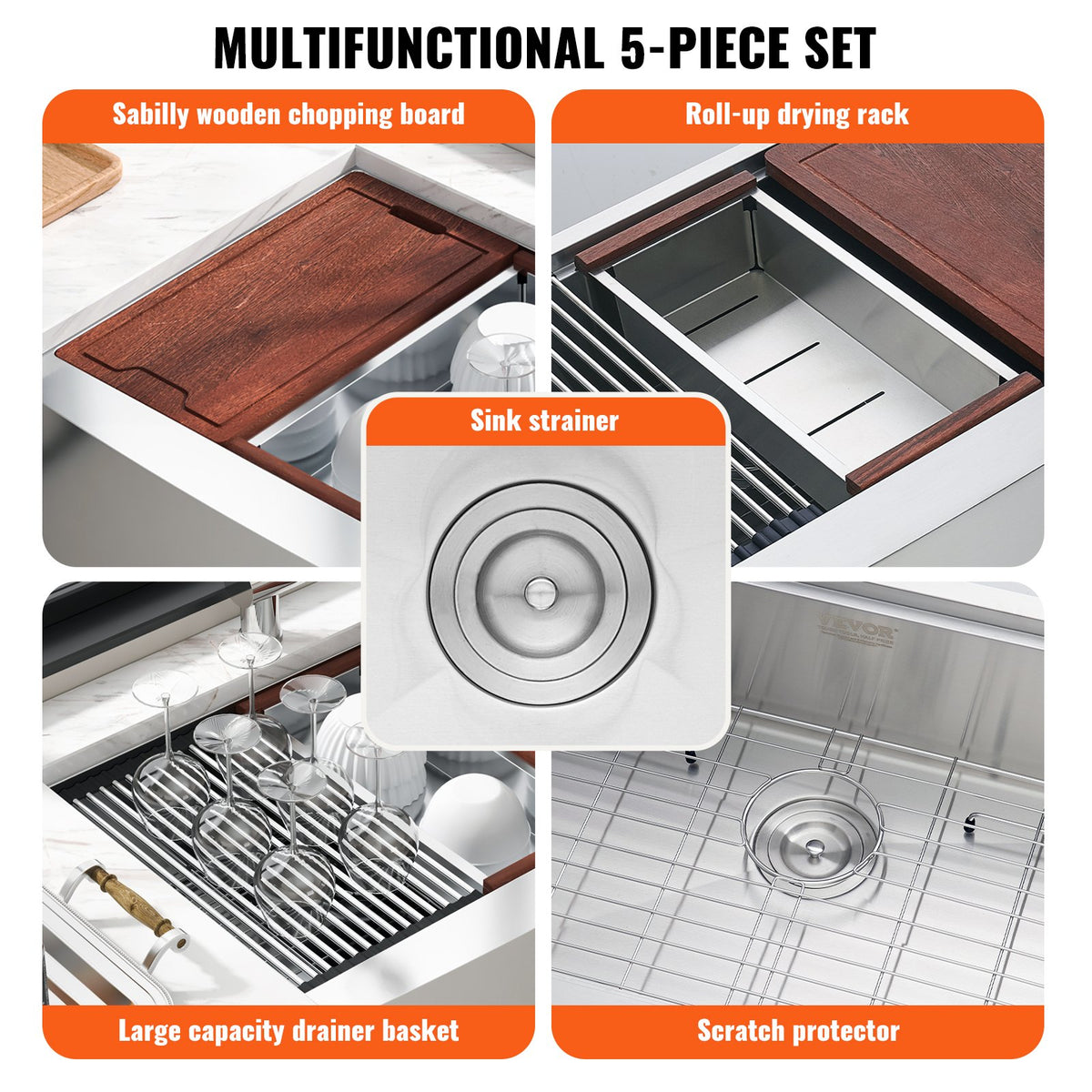 Farmhouse Kitchen Sink | 30" 304 Stainless Steel Drop-In with Ledge & Accessories | Top Mount Single Bowl Basin