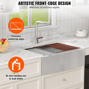 Farmhouse Kitchen Sink | 30" 304 Stainless Steel Drop-In with Ledge & Accessories | Top Mount Single Bowl Basin