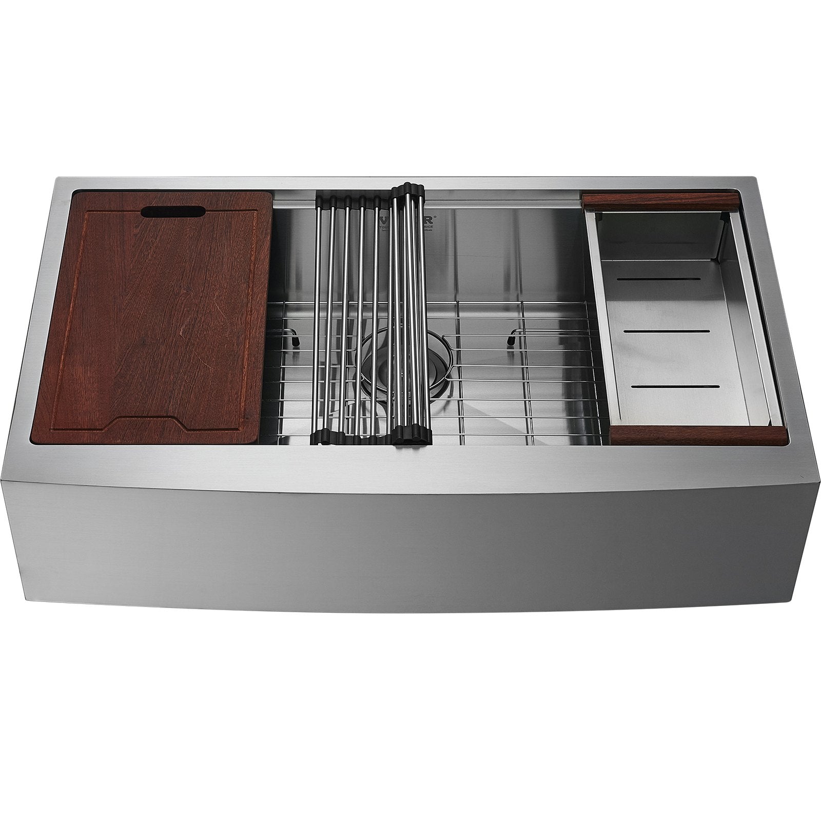 Farmhouse Kitchen Sink | 36" 304 Stainless Steel Drop-In with Ledge & Accessories | Top Mount Single Bowl Basin