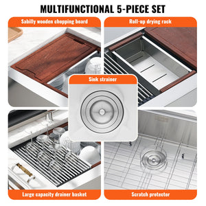 Farmhouse Kitchen Sink | 36" 304 Stainless Steel Drop-In with Ledge & Accessories | Top Mount Single Bowl Basin
