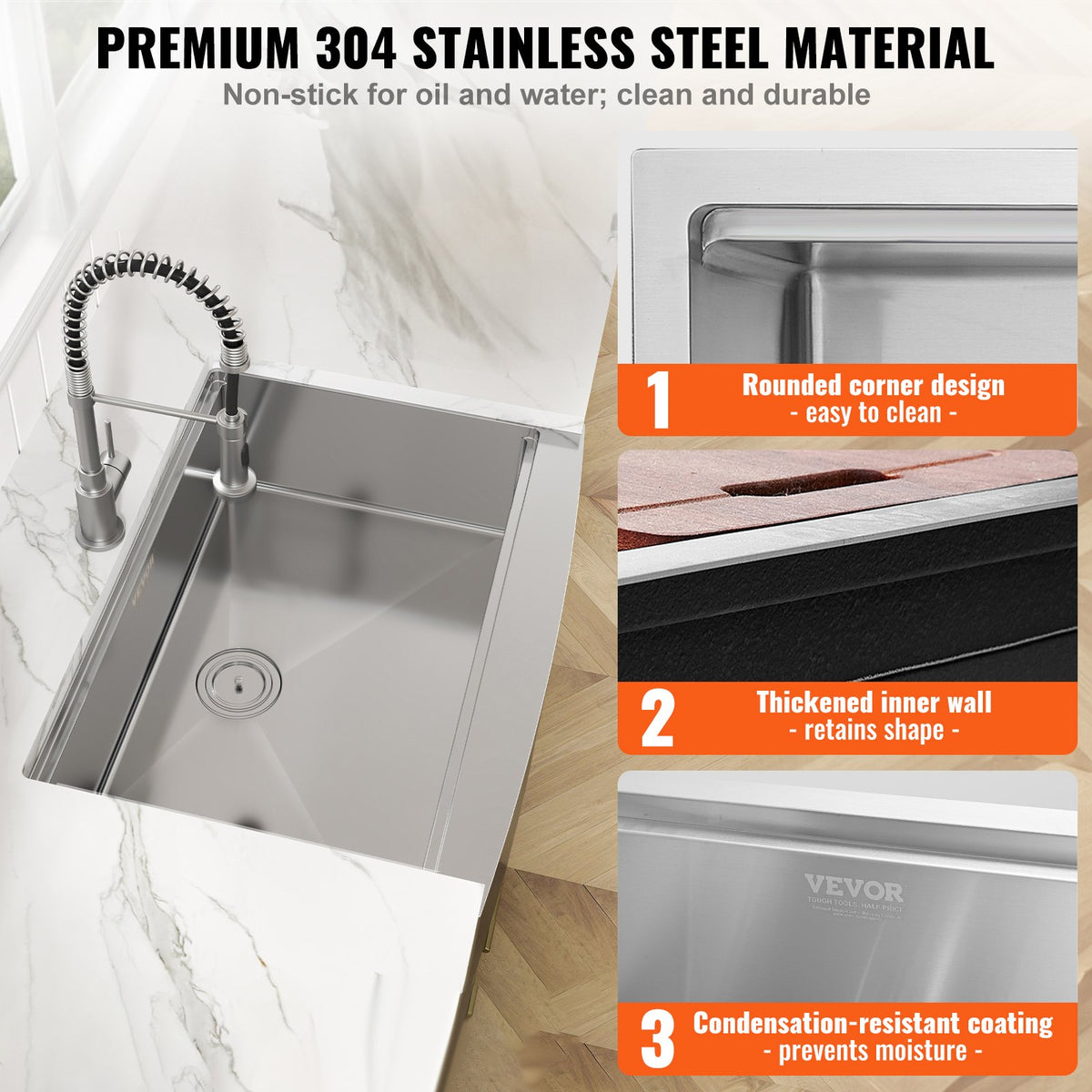 Farmhouse Kitchen Sink | 36" 304 Stainless Steel Drop-In with Ledge & Accessories | Top Mount Single Bowl Basin