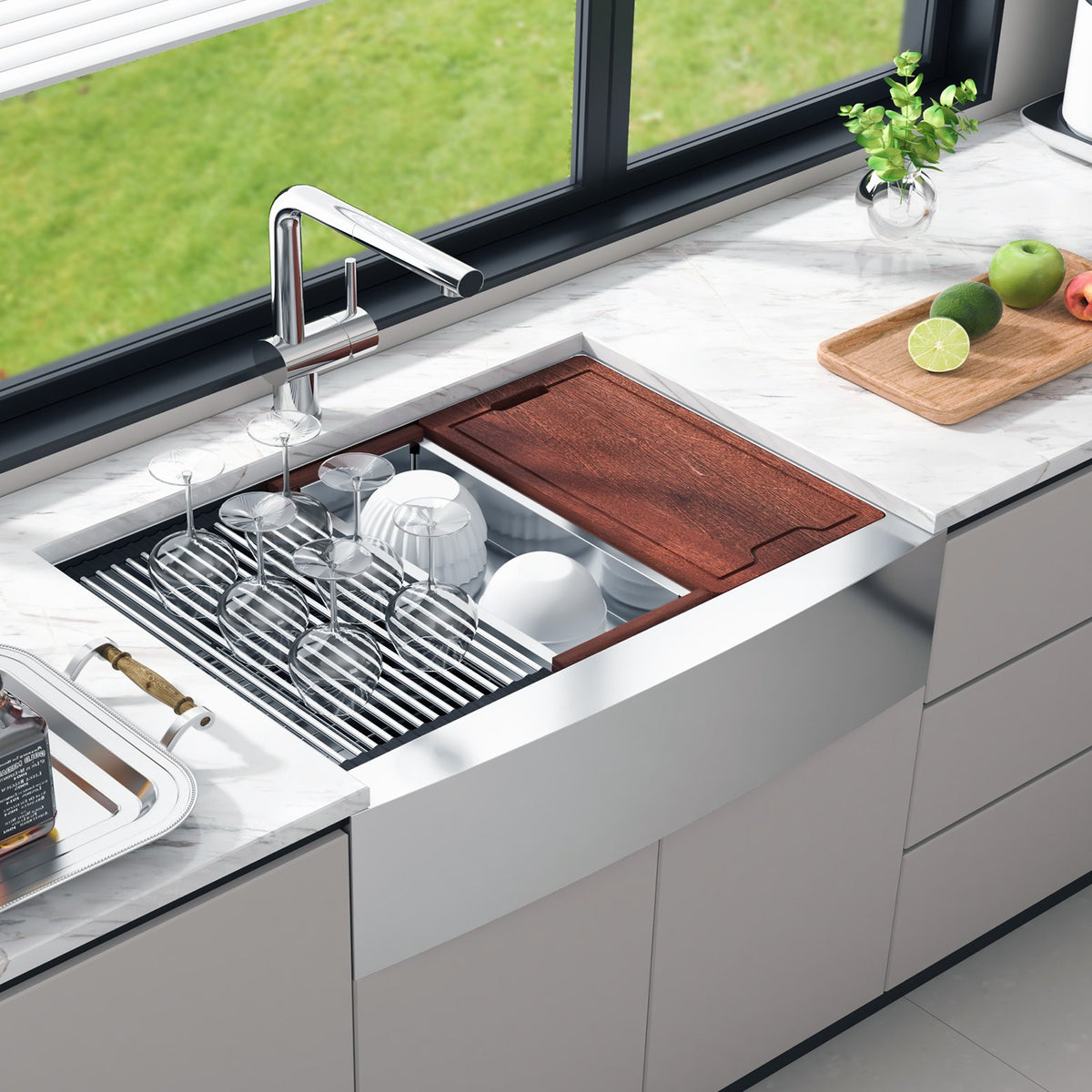 Farmhouse Kitchen Sink | 36" 304 Stainless Steel Drop-In with Ledge & Accessories | Top Mount Single Bowl Basin