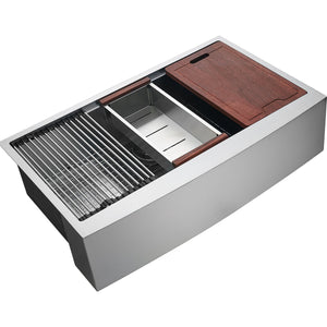 Farmhouse Kitchen Sink | 36" 304 Stainless Steel Drop-In with Ledge & Accessories | Top Mount Single Bowl Basin