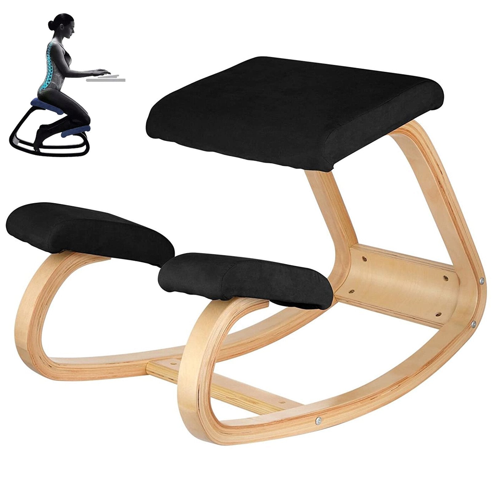 Kneeling Ergonomic Chair | Wooden Frame with Memory Cushion | Black