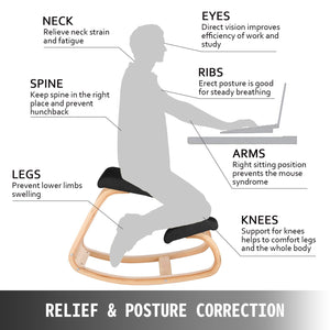 Kneeling Ergonomic Chair | Wooden Frame with Memory Cushion | Black