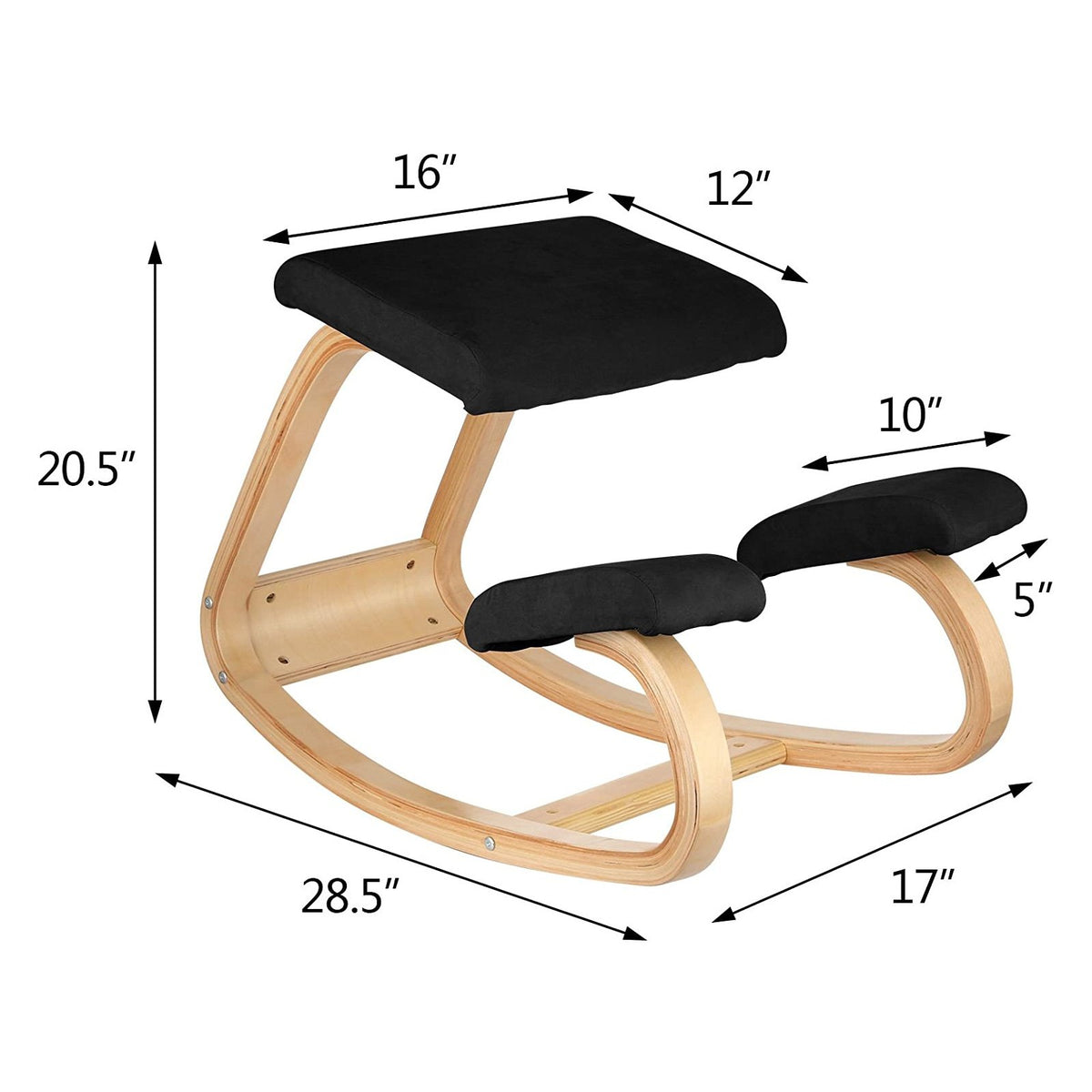 Kneeling Ergonomic Chair | Wooden Frame with Memory Cushion | Black