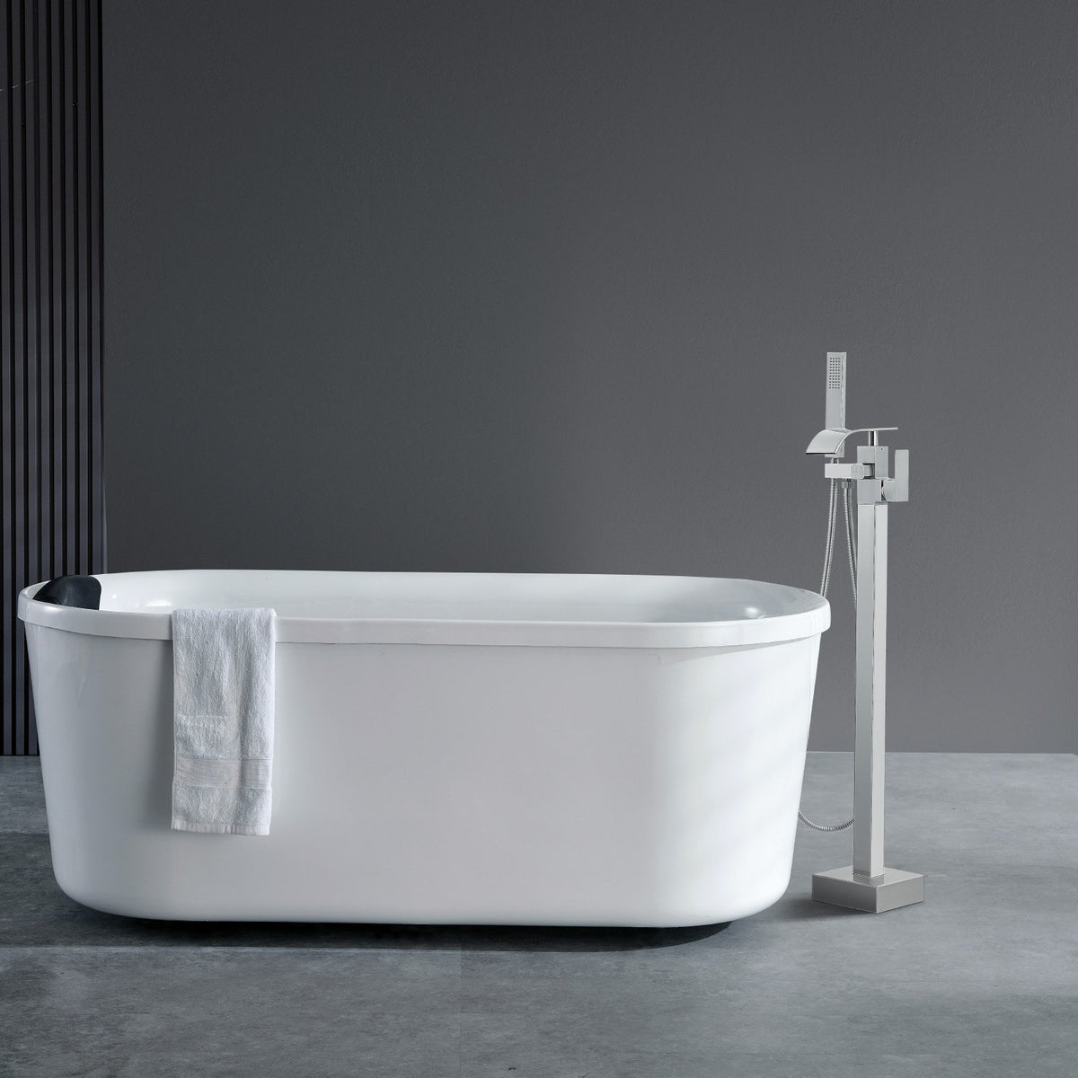 Freestanding Bathtub Faucet | Floor-Mount Tub Filler with Swivel Spout & Shower Mixer | 2 Water Modes