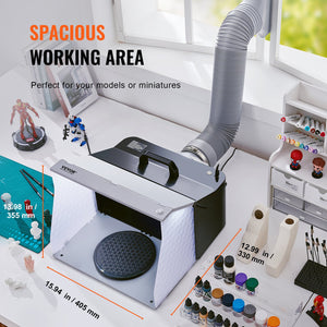 Portable Airbrush Spray Booth | Hobby Paint Booth Kit with 4 LED Lights | Dual Fans, Turntable & Extension Hose for Model & Craft Painting