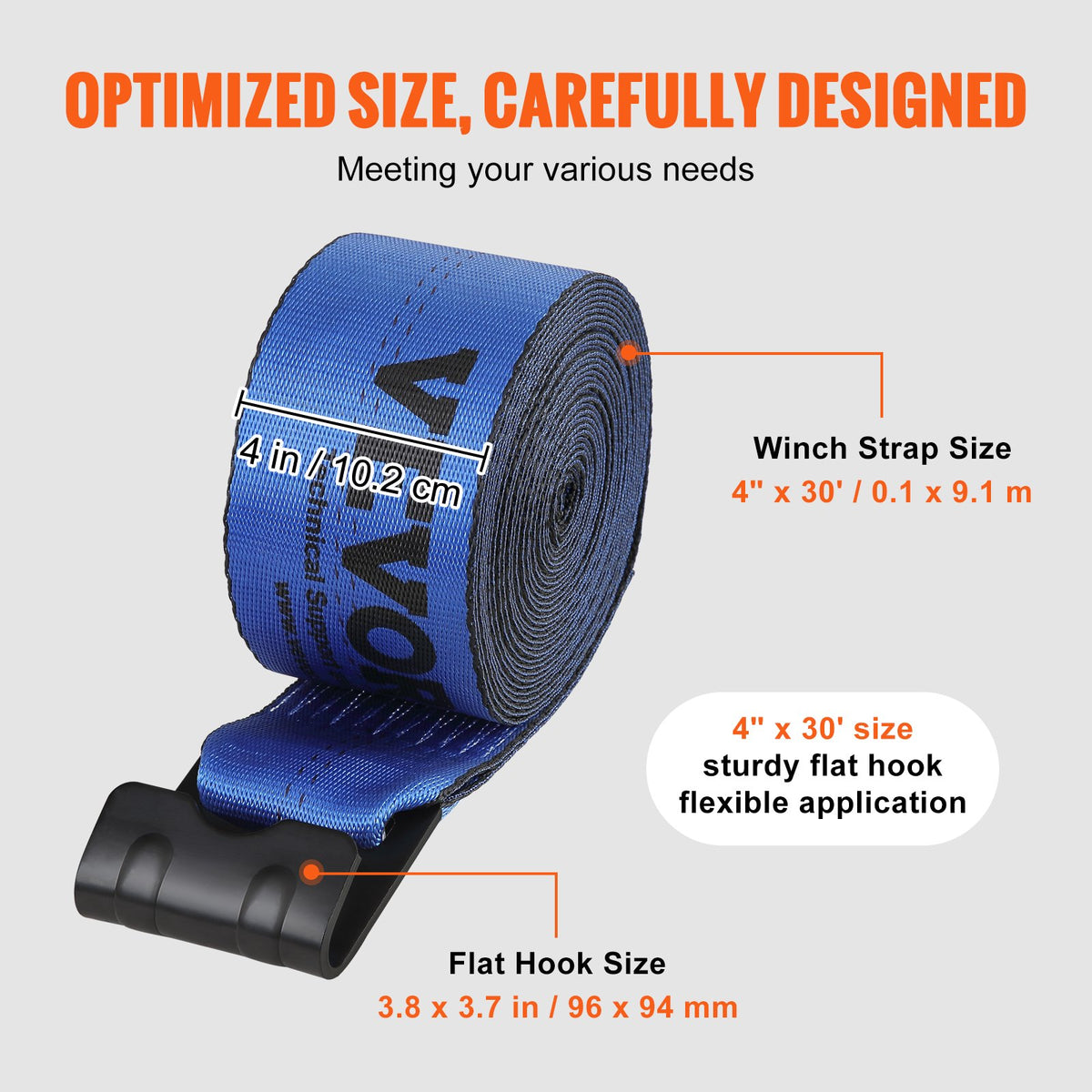 Winch Straps 10 Pack | 10.2cm x 9.1m | 2.7T WLL | Flat Hook Tie Downs | Blue