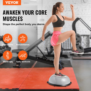 Half Exercise Ball Trainer 23 Inch | 660lbs Capacity Stability Balance Ball | With Resistance Bands & Foot Pump | Home Gym Yoga Fitness Ball | Grey