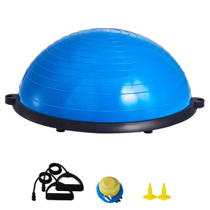 Half Exercise Ball Trainer 23 Inch | 660lbs Capacity Balance Ball with Resistance Bands & Foot Pump | Stability Training & Yoga Fitness Ball | Blue