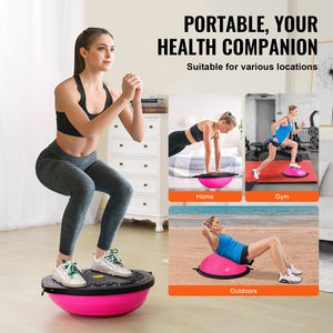 Half Exercise Ball Trainer 26 Inch | 1500lbs Capacity Balance Ball with Resistance Bands & Foot Pump | Strength Training & Yoga Fitness Ball | Pink