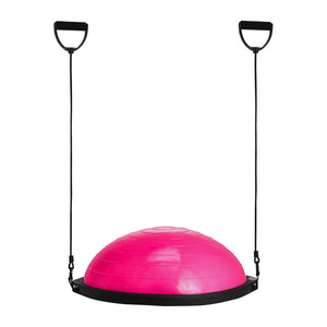 Half Exercise Ball Trainer 26 Inch | 1500lbs Capacity Balance Ball with Resistance Bands & Foot Pump | Strength Training & Yoga Fitness Ball | Pink