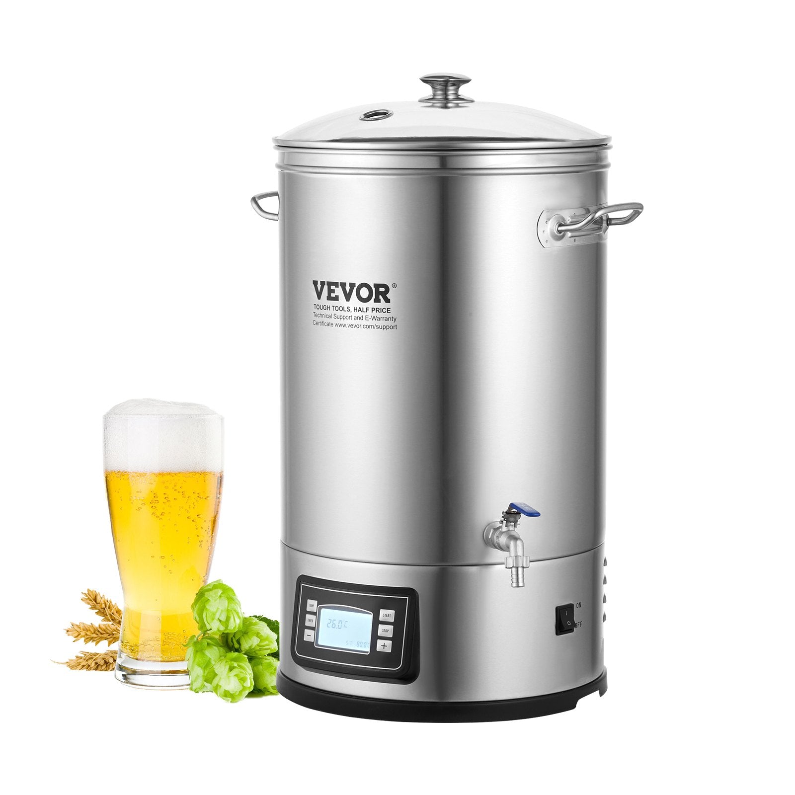 Electric Brewing System 8 Gallon | All-in-One Home Beer Brewer with Glass Lid & Spigot