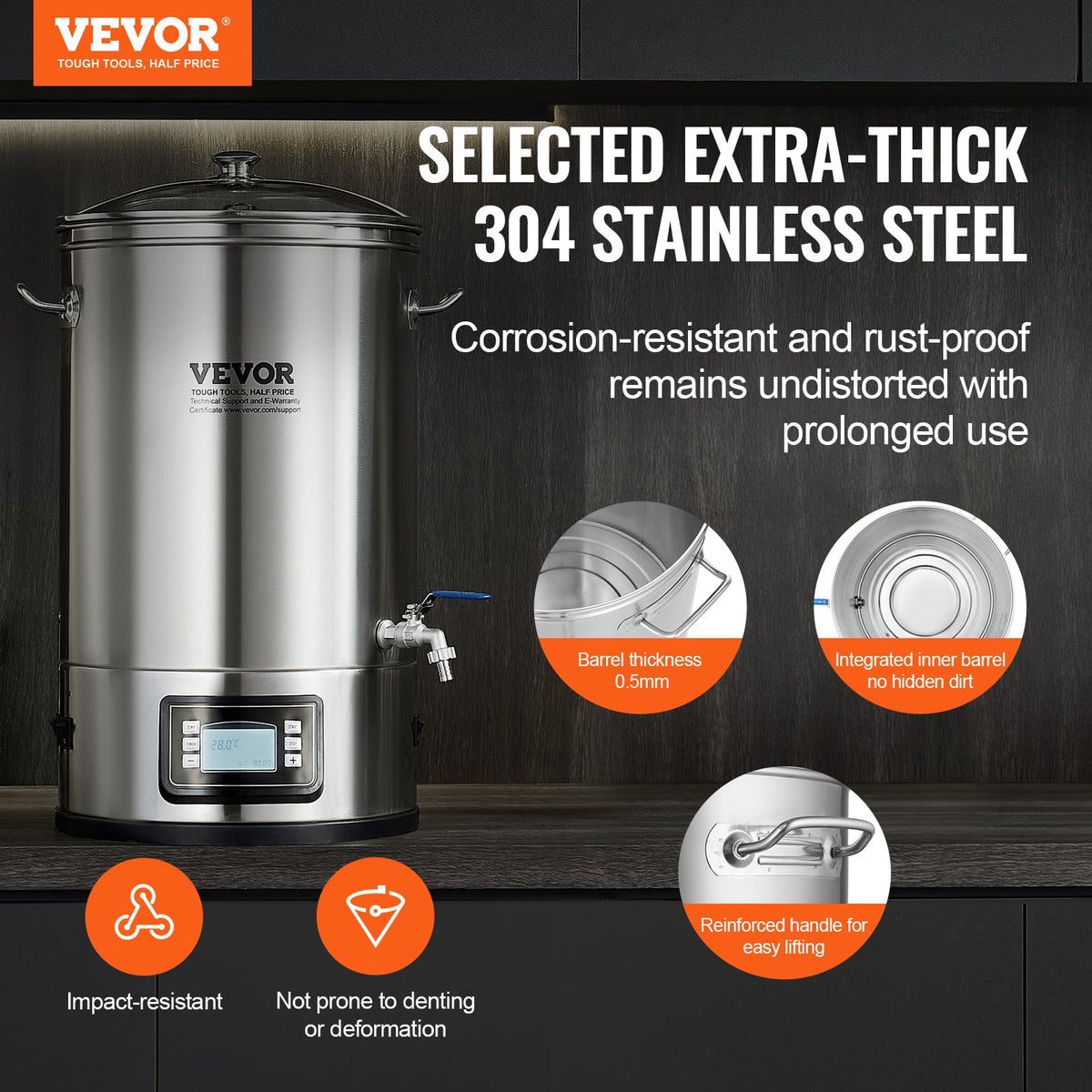 Electric Brewing System 8 Gallon | All-in-One Home Beer Brewer with Glass Lid & Spigot