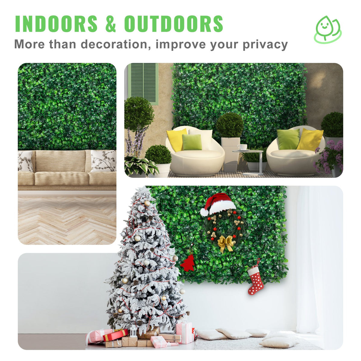Artificial Boxwood Panels | 12-Pack 10x10" UV-Protected Hedge Mats | Indoor/Outdoor Privacy Fence Backdrop