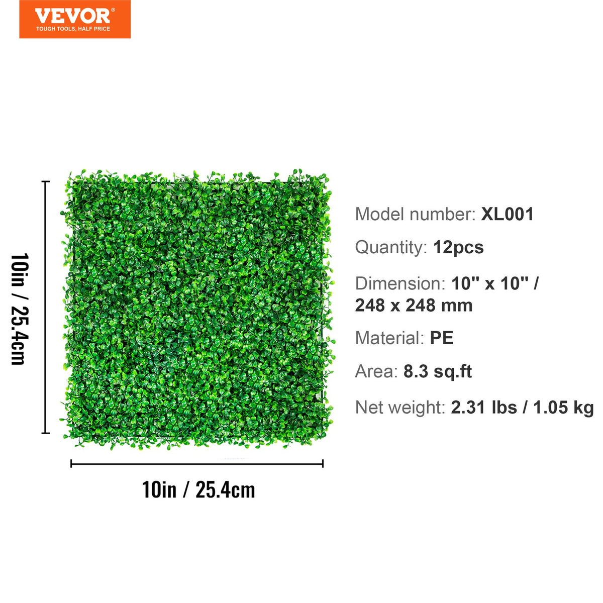 Artificial Boxwood Panels | 12-Pack 10x10" UV-Protected Hedge Mats | Indoor/Outdoor Privacy Fence Backdrop