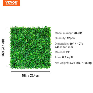 Artificial Boxwood Panels | 12-Pack 10x10" UV-Protected Hedge Mats | Indoor/Outdoor Privacy Fence Backdrop