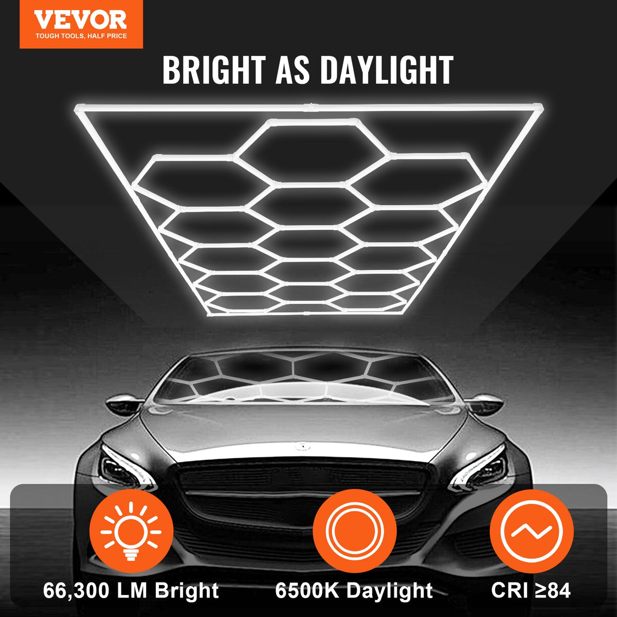 Hexagon Garage Lights | 66,300LM 15-Grid Honeycomb LED Shop Ceiling Fixture