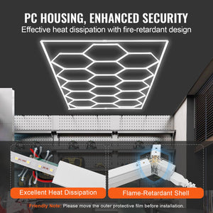 Hexagon Garage Lights | 66,300LM 15-Grid Honeycomb LED Shop Ceiling Fixture
