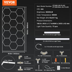 Hexagon Garage Lights | 66,300LM 15-Grid Honeycomb LED Shop Ceiling Fixture