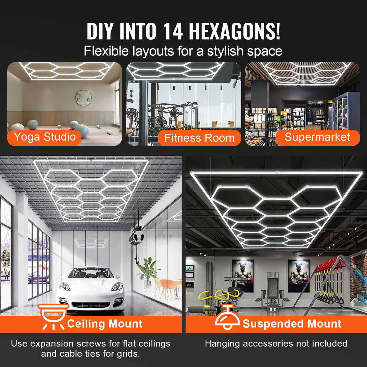 Hexagon Garage Lights | 86,400LM 5-Grid Honeycomb LED Ceiling Fixture