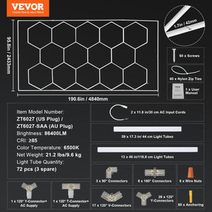 Hexagon Garage Lights | 86,400LM 5-Grid Honeycomb LED Ceiling Fixture