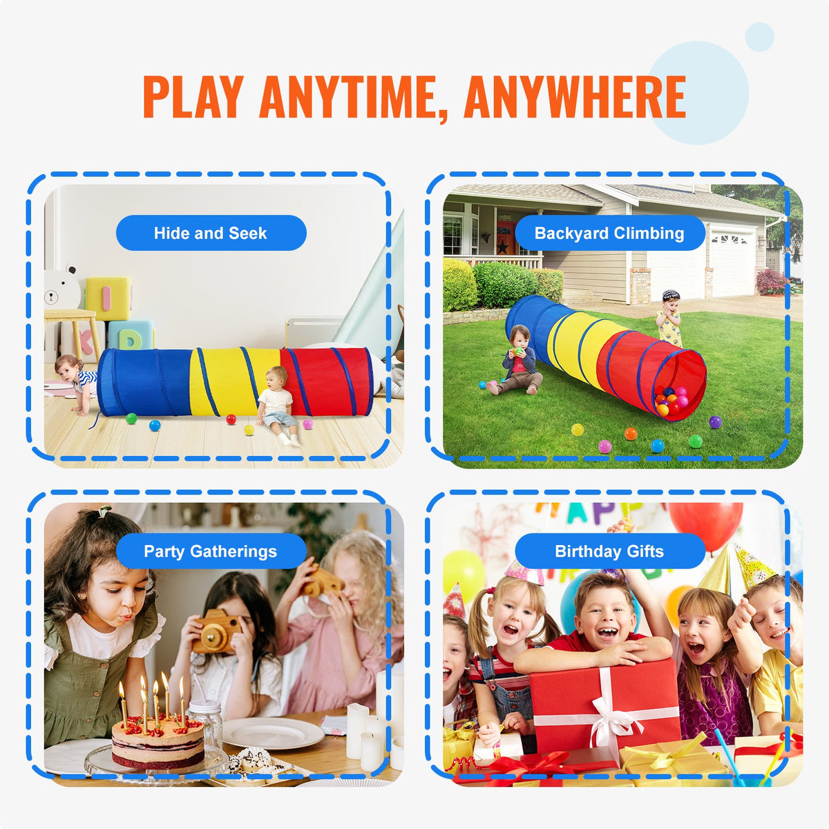 Kids Play Tunnel | Pop-Up Crawl Tube Toy for Toddlers & Pets | Indoor/Outdoor Collapsible Play Tunnel – Multicolor