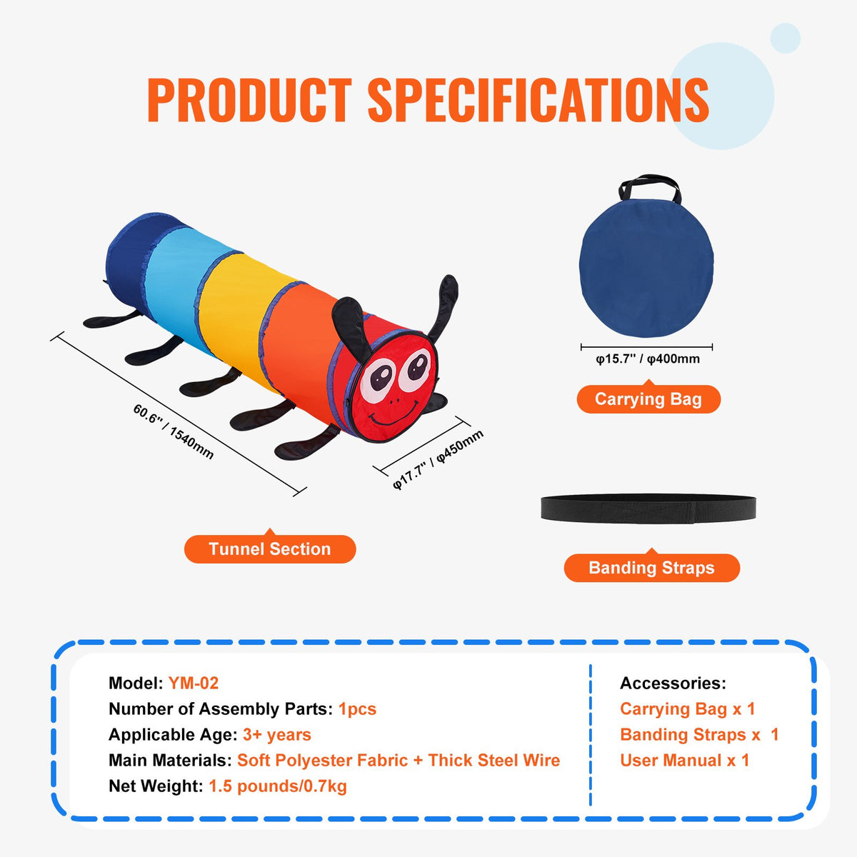 Kids Play Tunnel Tent | Pop-Up Caterpillar Crawl Tunnel for Toddlers & Pets | Indoor/Outdoor Use