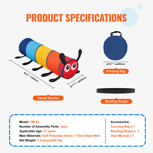 Kids Play Tunnel Tent | Pop-Up Caterpillar Crawl Tunnel for Toddlers & Pets | Indoor/Outdoor Use