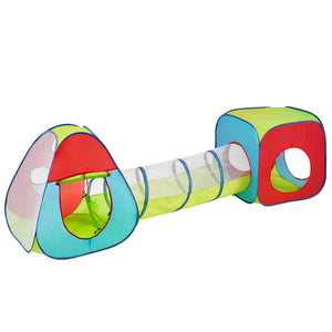 Kids Play Tent | 3-in-1 Tunnel & Playhouse | Indoor/Outdoor Red Yellow Blue Pop-Up Set with Carry Bag