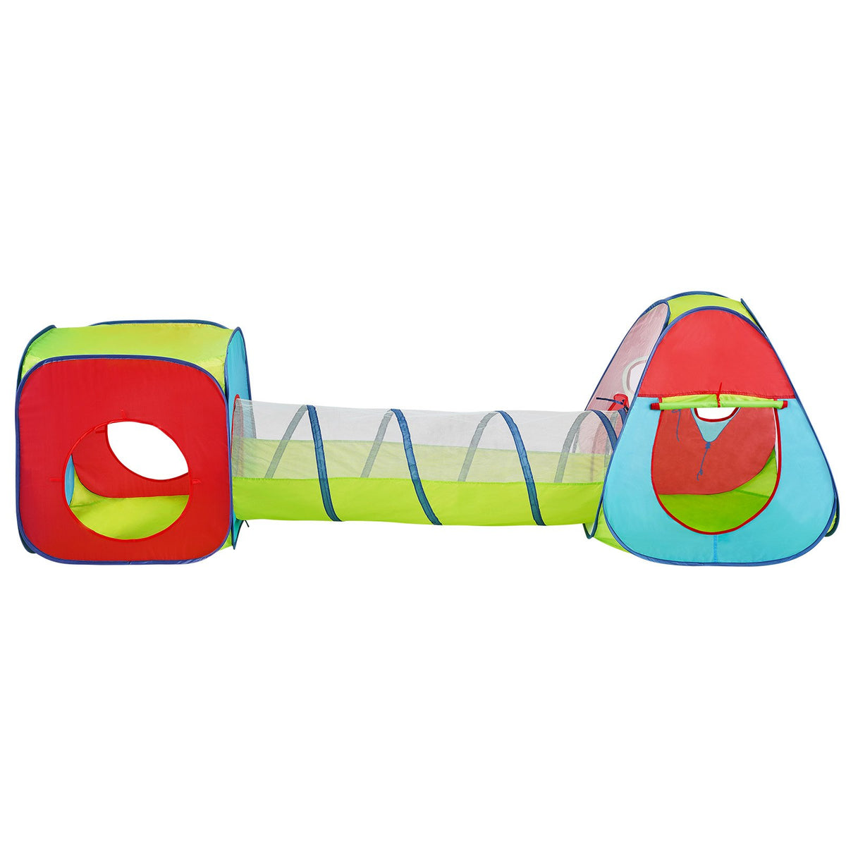 Kids Play Tent | 3-in-1 Tunnel & Playhouse | Indoor/Outdoor Red Yellow Blue Pop-Up Set with Carry Bag
