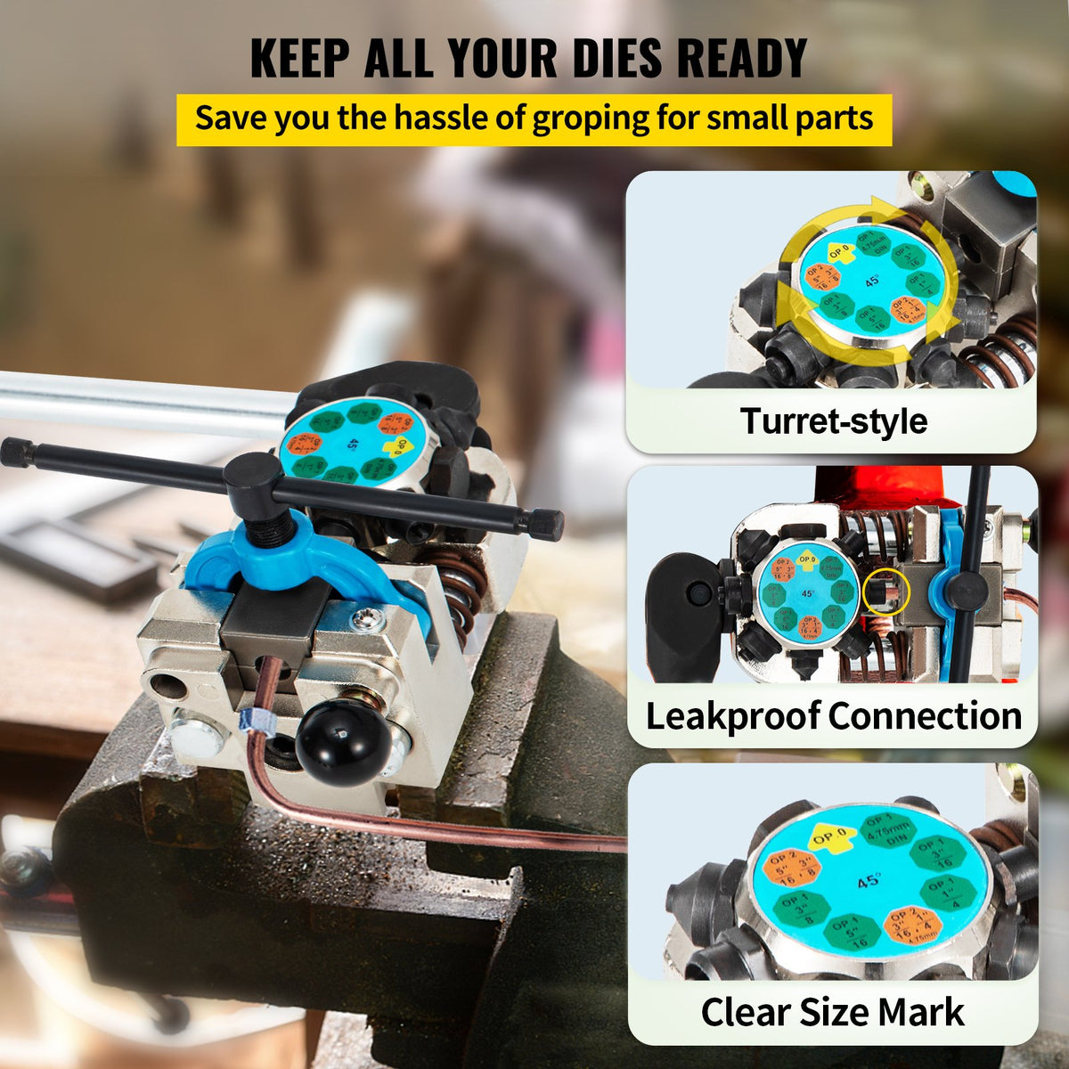 Brake Line Flaring Tool Kit | 45° Single, Double & Bubble Flares for Multiple Tube Sizes | Automotive Use