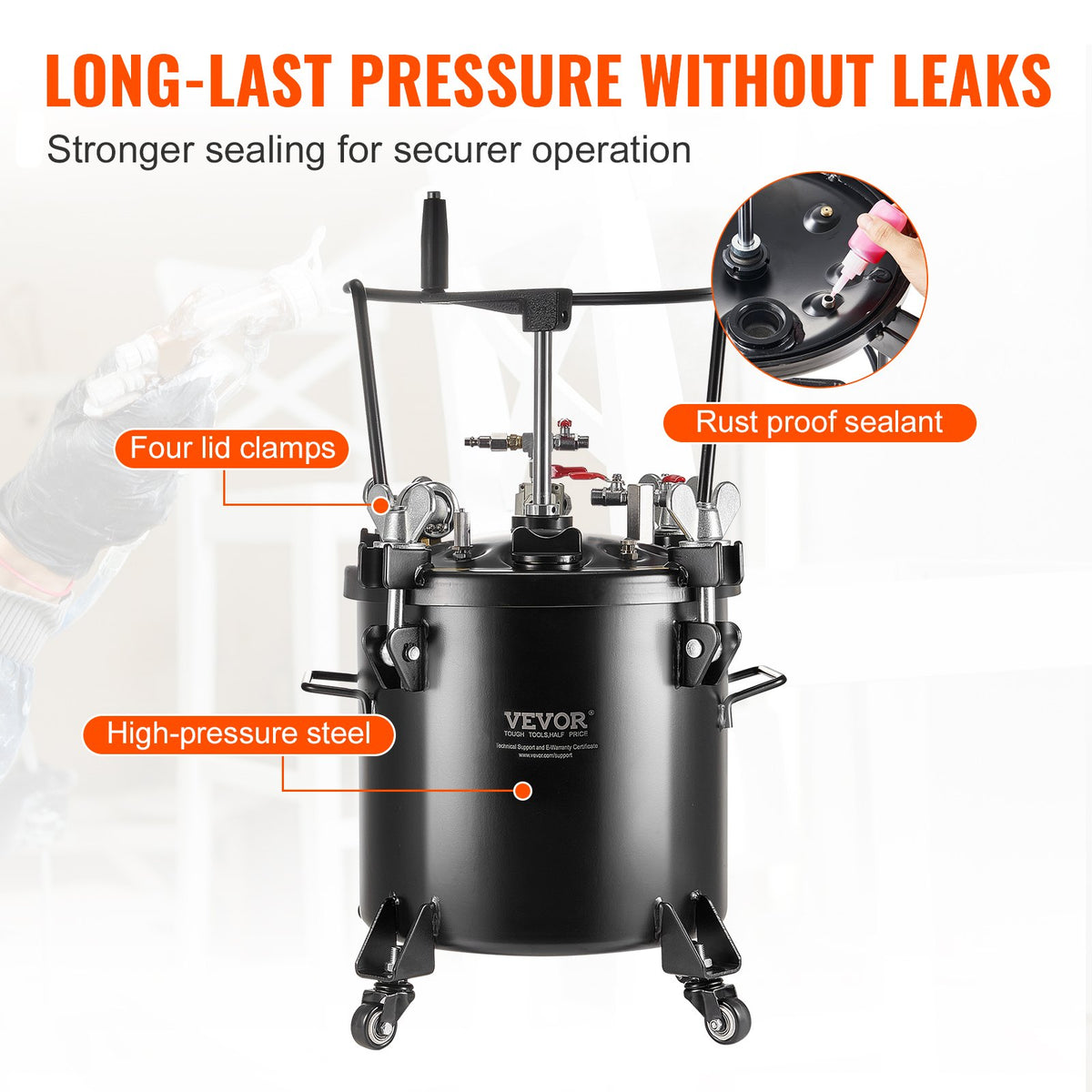 Spray Paint Pressure Pot Tank | 20L with Casters | Leak Repair & Sealant