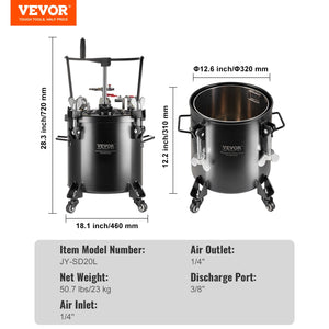 Spray Paint Pressure Pot Tank | 20L with Casters | Leak Repair & Sealant