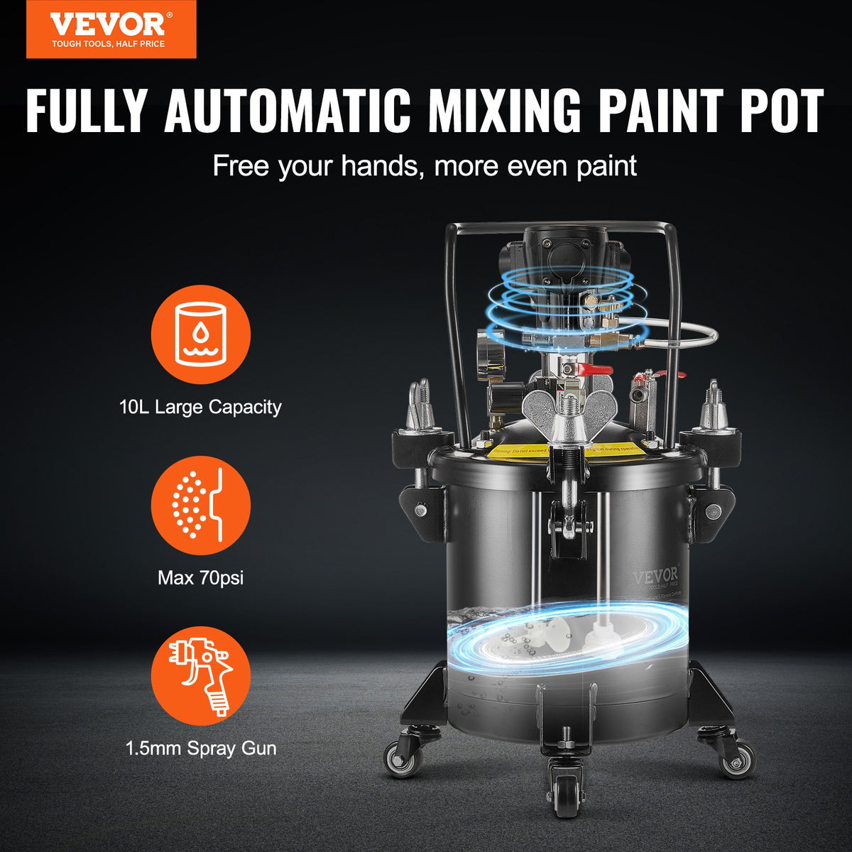 Spray Paint Pressure Pot | 10L/2.5gal Tank | Automatic Stirring 70 PSI for Industrial Painting