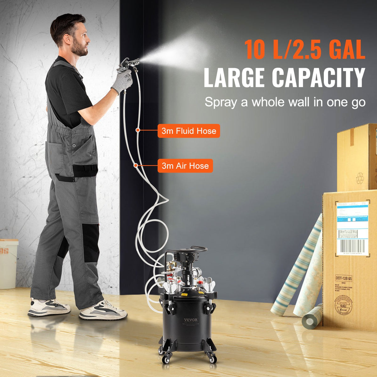 Spray Paint Pressure Pot | 10L/2.5gal Tank | Automatic Stirring 70 PSI for Industrial Painting