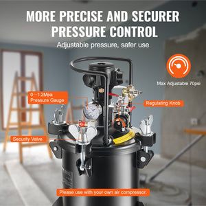 Spray Paint Pressure Pot | 10L/2.5gal Tank | Automatic Stirring 70 PSI for Industrial Painting