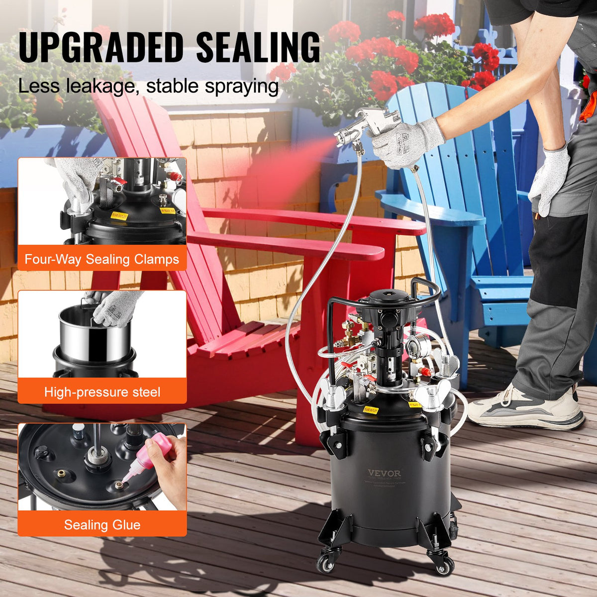 Spray Paint Pressure Pot | 10L/2.5gal Tank | Automatic Stirring 70 PSI for Industrial Painting